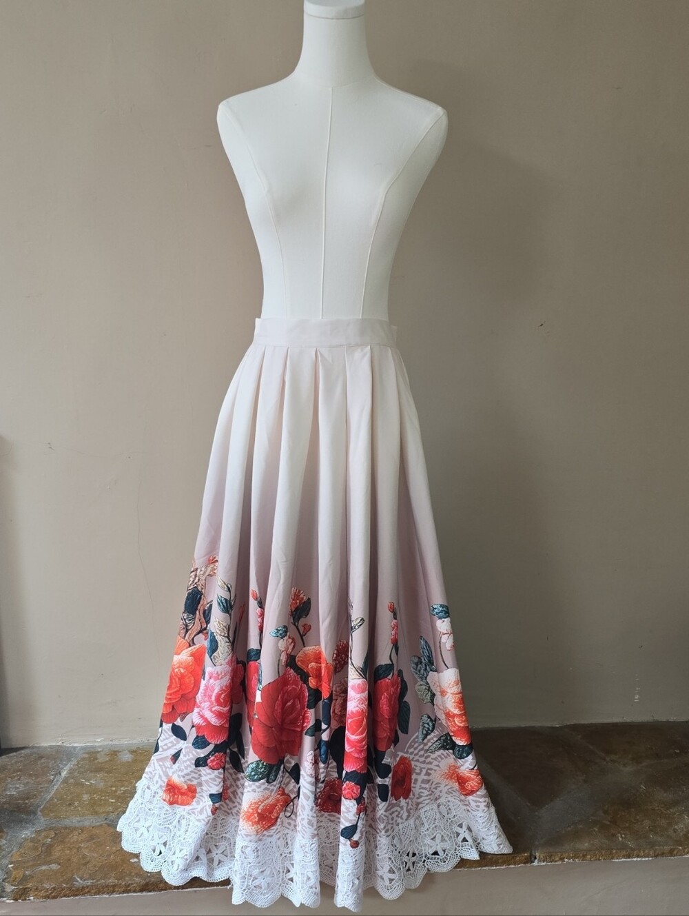 Floral Ombre Maxi Skirt in Blush and Coral